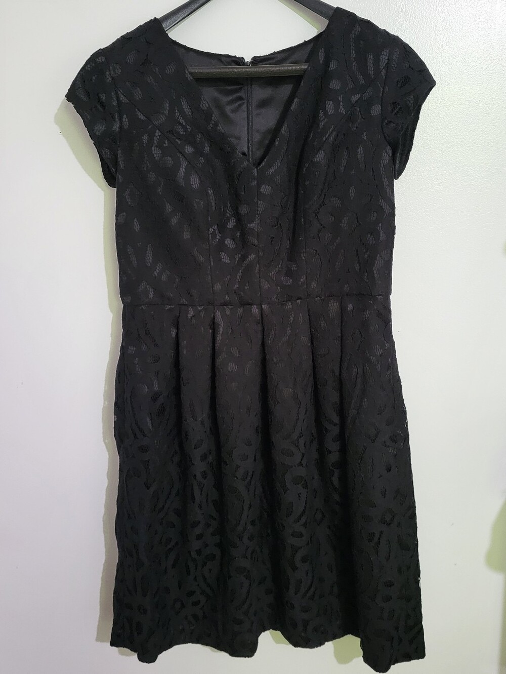 Dessy Collection Vivian Diamond Black Lace Cap Sleeve Cocktail Dress Size 10